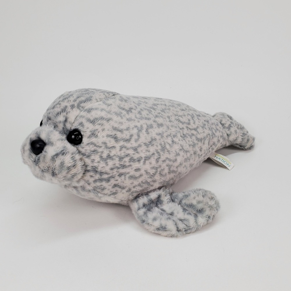 Aurora Destination Nation Spotted Seal Plush Grey White Harbor Seal 12" 915242‎